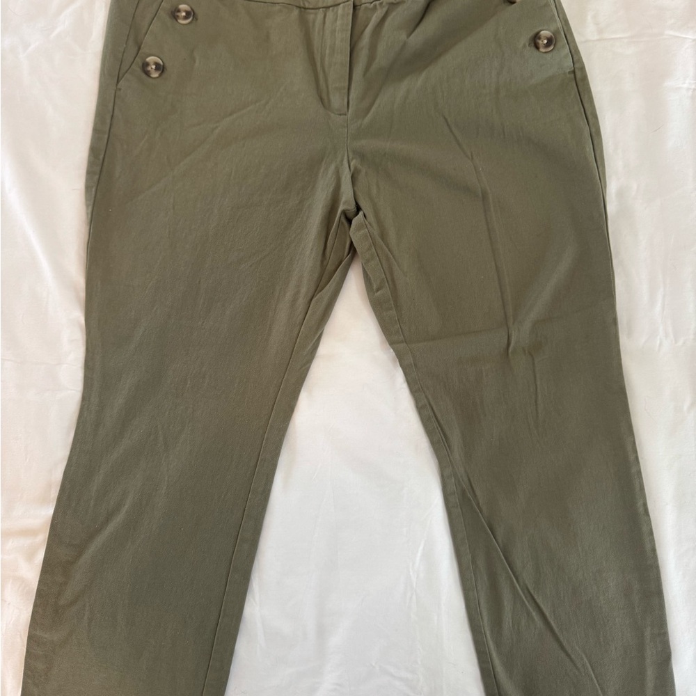 LOFT Sage Green Trousers with Button Accents